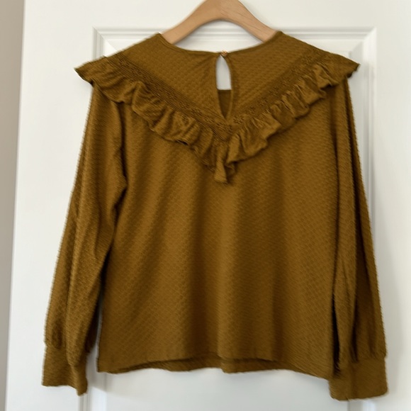 J Crew Honeycomb-Knit w Eyelet & Ruffle Trim, Gathered Sleeves, Keyhole Back XS - Picture 6 of 13